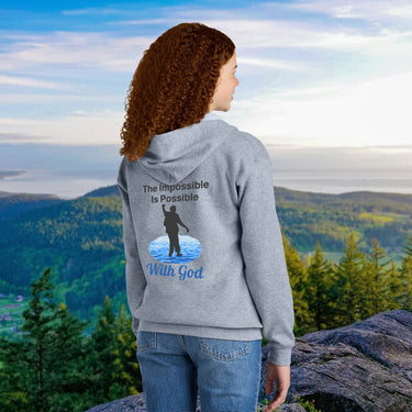 Gildan Youth Unisex Zip-Up Hoodie, Walk on Water Teen (Image on Back)